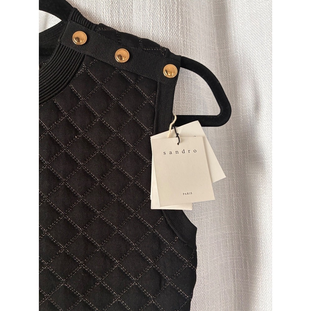 Sandro Many Quilted Lurex Knit Dress in Black NWT size 36 - Picture 5 of 10